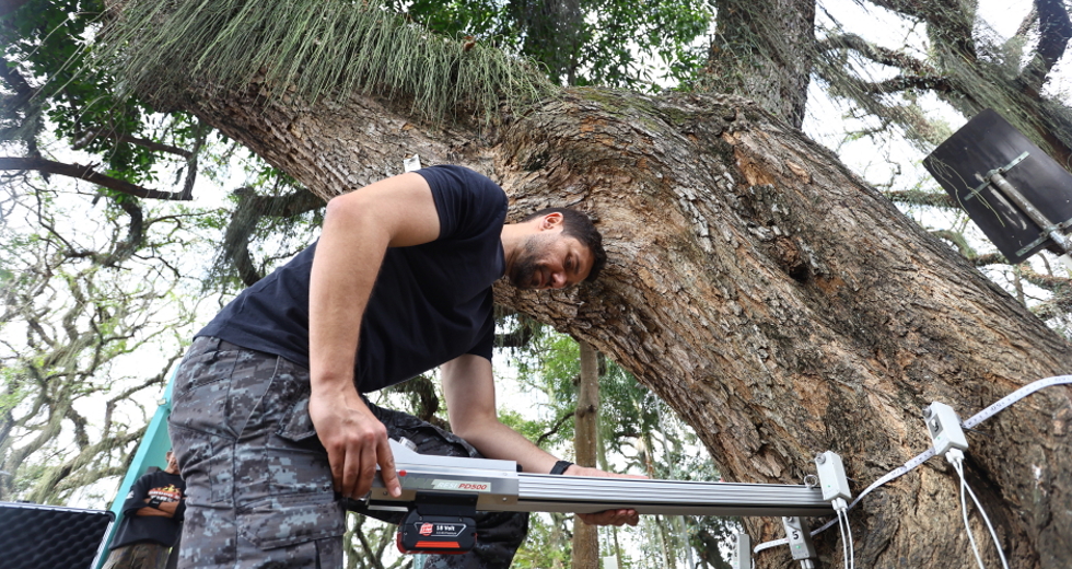 Tomógrafo Ultrassónico e Penetrografia em árvores no centro. Foto: Claudio Vieira/PMSJC 28-08-2025