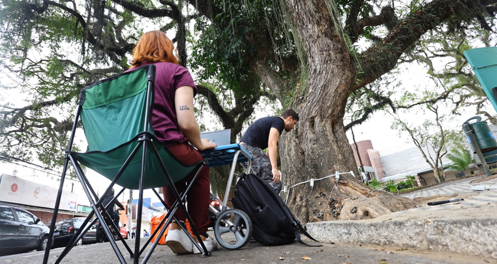 Tomógrafo Ultrassónico e Penetrografia em árvores no centro. Foto: Claudio Vieira/PMSJC 28-08-2025