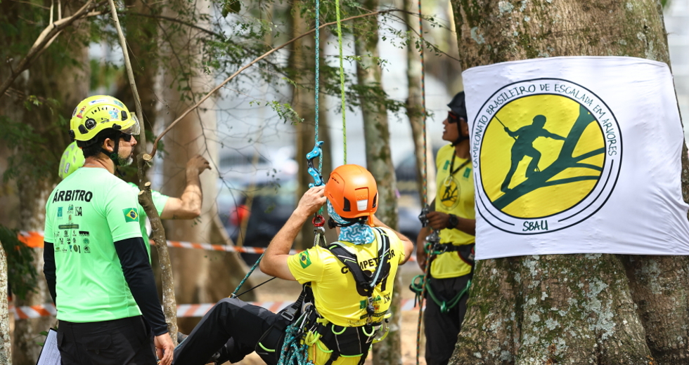 Campeonato brasileiro de escalada de árvores dentro da programação do CBAU 2025. Foto: Claudio Vieira/PMSJC 19-09-2025 