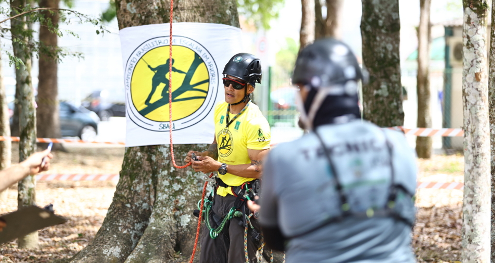 Campeonato brasileiro de escalada de árvores dentro da programação do CBAU 2025. Foto: Claudio Vieira/PMSJC 19-09-2025