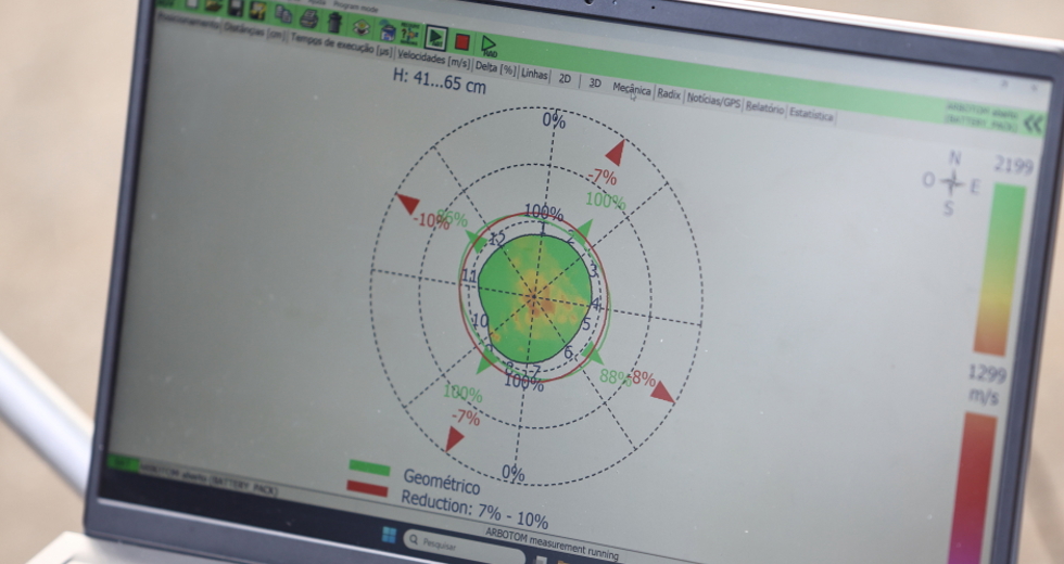 Tomógrafo Ultrassónico e Penetrografia em árvores no centro. Foto: Claudio Vieira/PMSJC 28-08-2025